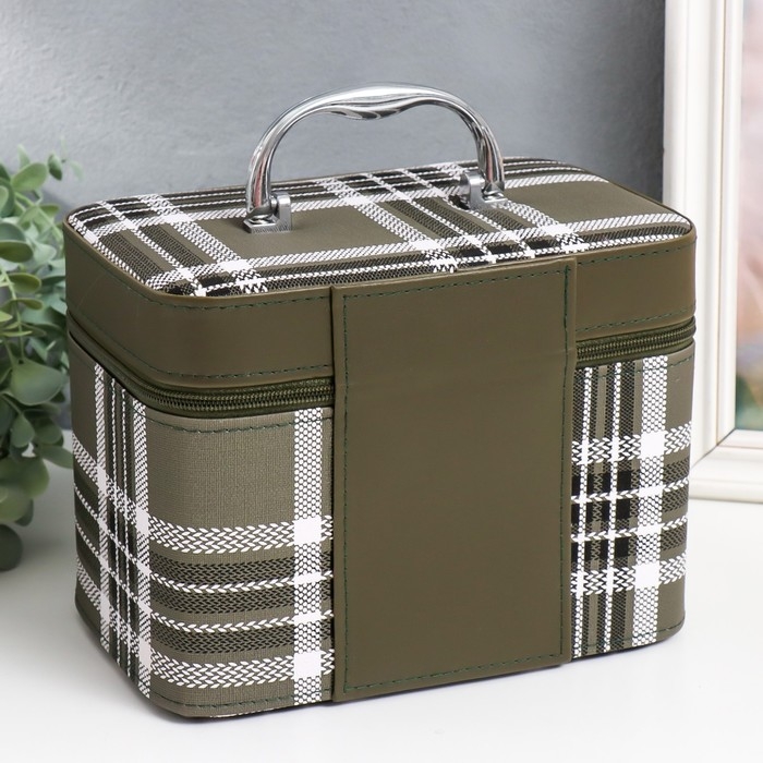 Шкатулка кожзам с зеркалом Шкатулка кожзам с зеркалом "Клетка. Зелёный" набор 3 шт 18х10х12,5 21х13х15,5 23х15х18,5 см