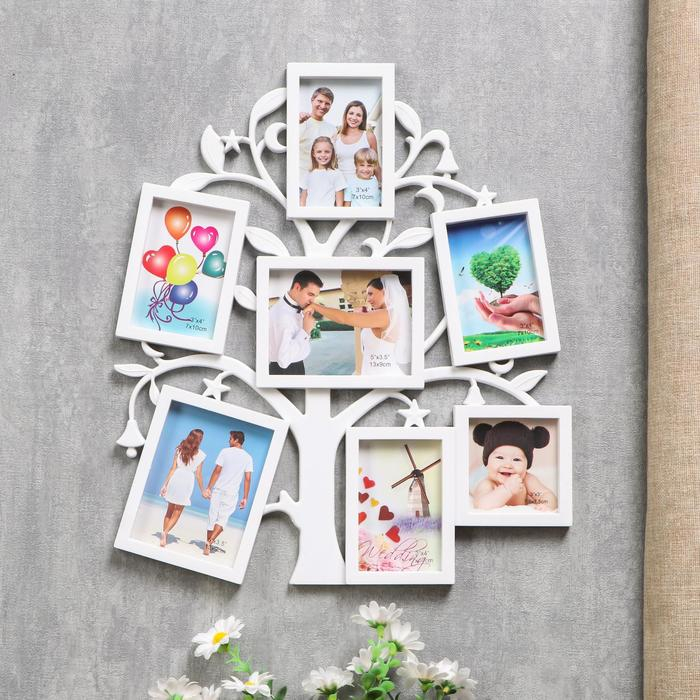 Фоторамка на 7 фото 7х7 см, 7х10 см, 13х9 см Фоторамка на 7 фото 7х7 см, 7х10 см, 13х9 см "Дерево желаний" белая 36х31 см