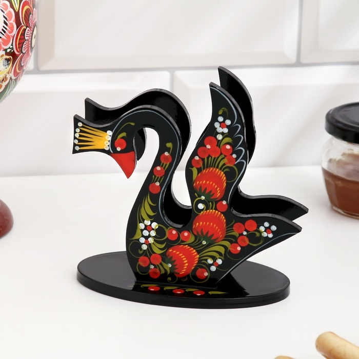 Салфетница &laquo;Лебедь&raquo;, 7 х 12 см, хохлома