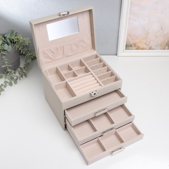 Шкатулка кожзам для украшений Шкатулка кожзам для украшений "Винта" бежевая22х17х18 см