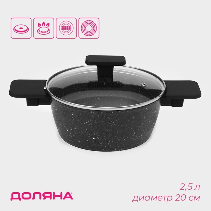 Кастрюля с крышкой Доляна &laquo;Первый дом&raquo;, 2,5 л, d=20 см, антипригарное покрытие, индукция, цвет чёрный