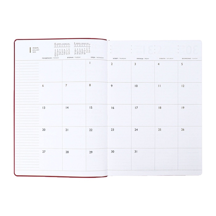 Ежедневник датир 2025г А4 120л ESCALADA, мяг обл, иск кожа, тисн ф, ляс, бл 80г/м2,бордовый