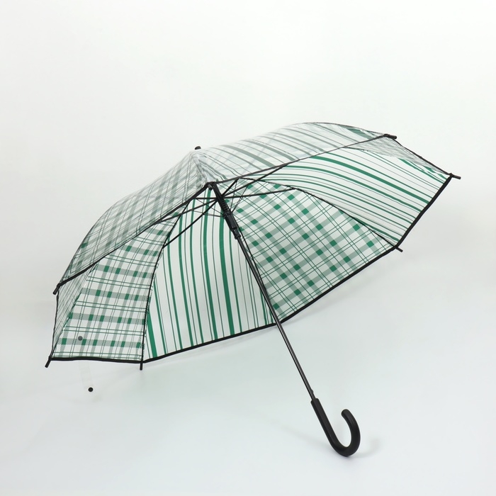 Зонт - трость полуавтоматический &laquo;Клетка&raquo;, 8 спиц, R = 54/60 см, D = 120 см, цвет прозрачный/изумрудный