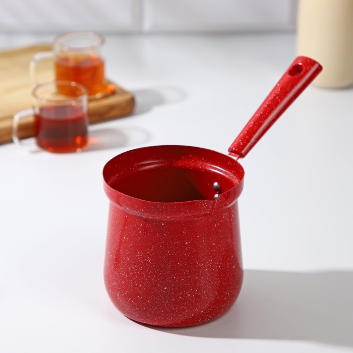 Турка для кофе Доляна &laquo;Мрамор рэд&raquo;, 800 мл, d=10 см, антипригарное покрытие, индукция, красная