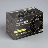 Гирлянда &laquo;Нить&raquo; 10 м, IP44, УМС, тёмная нить, 100 LED, свечение тёплое белое, мерцание белым, 220 В
