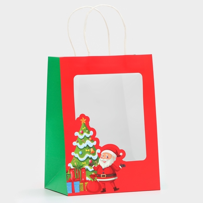 Пакет подарочный новогодний с окном Пакет подарочный новогодний с окном "Дед мороз" 19 х 26 х 13 см.