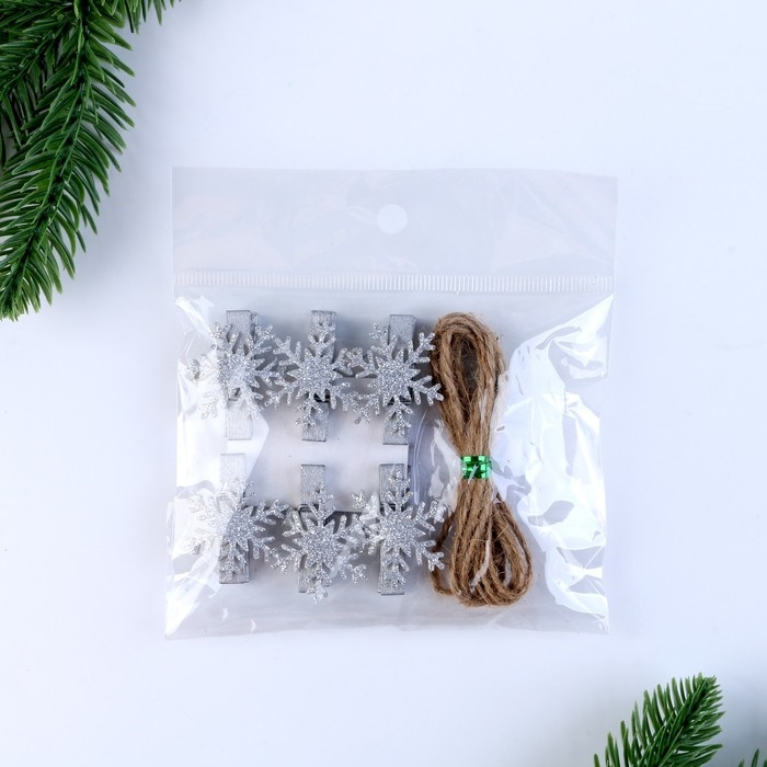 Прищепки для декора &laquo;Снежинки&raquo; серебряные, 6 шт.