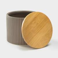 Банка для хранения сыпучих продуктов &laquo;Дымка&raquo;, 850 мл, 12&times;10 см, с бамбуковой крышкой, керамическая, цвет бежевый