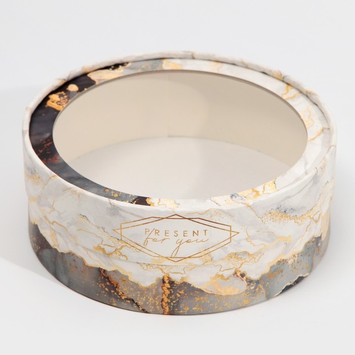 Коробка для макарун, кондитерская упаковка тубус с окном, &laquo;Мрамор&raquo; 16 х 16 х 5 см