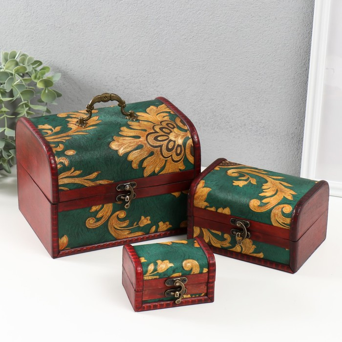 Шкатулка дерево сундучок(набор3 шт) Шкатулка дерево сундучок(набор3 шт)"Искусство"19,5х14,5х12см,15х10,5х9см,10х6х7см
