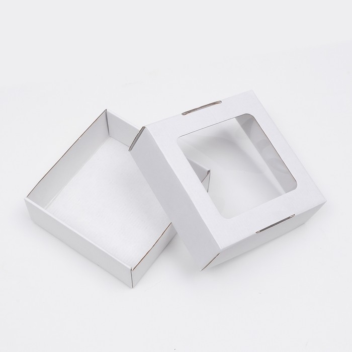 Коробка самосборная, с окном, крафт, белая, 16 х 16 х 6 см