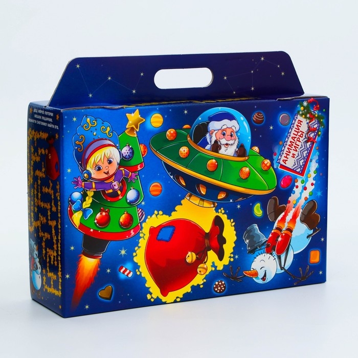 Новый год. Подарочная коробка Новогодняя Портфель широкий Новый год. Подарочная коробка Новогодняя Портфель широкий "Космос" с игрой и анимацией 31 х 8,5 х 20,3 см.