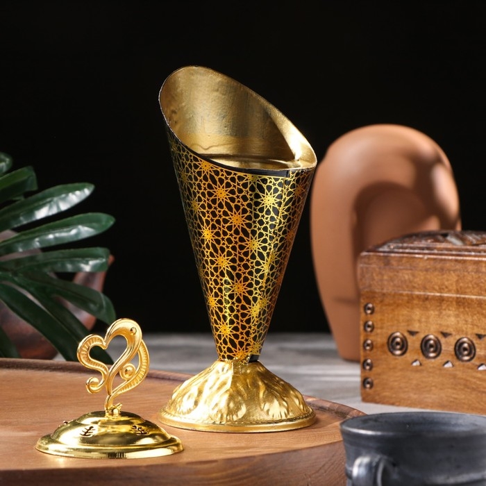 Курильница для благовоний порошковых и конусов Курильница для благовоний порошковых и конусов "Факел", золотистый, 19,5х8,2 см