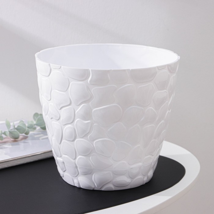 Горшок для цветов с поддоном &laquo;Камешки&raquo;, 5 л, пластик, белый