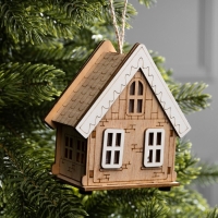 Подвеска световая "Бежевый домик", 10.5х5.5х11 см, 1 LED, AG10x3 (в компл.), свечение тёплое белое Подвеска световая "Бежевый домик", 10.5х5.5х11 см, 1 LED, AG10x3 (в компл.), свечение тёплое белое