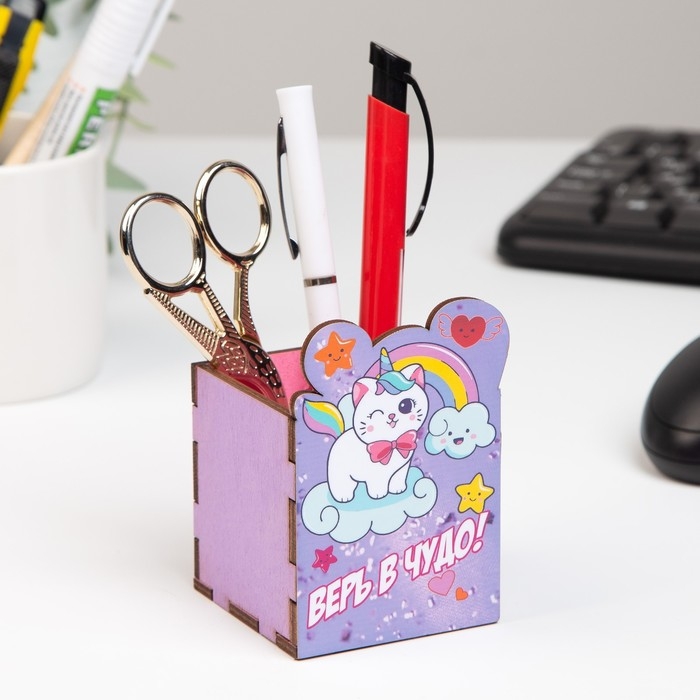Карандашница Карандашница "Верь в чудо!" кот, 6х6х10 см