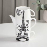 Набор чайный керамический &laquo;Страны&raquo;, 3 предмета: чайник 400 мл, 2 кружки 230 мл, рисунок МИКС