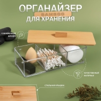 Органайзер для хранения &laquo;BAMBOO&raquo;, с крышкой, 3 секции, 23,3 &times; 9,4 &times; 8,9 см, цвет прозрачный/коричневый