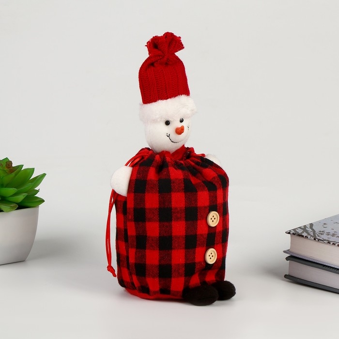 Новый год! Мешок для подарков &laquo;Снеговик&raquo; в клетку