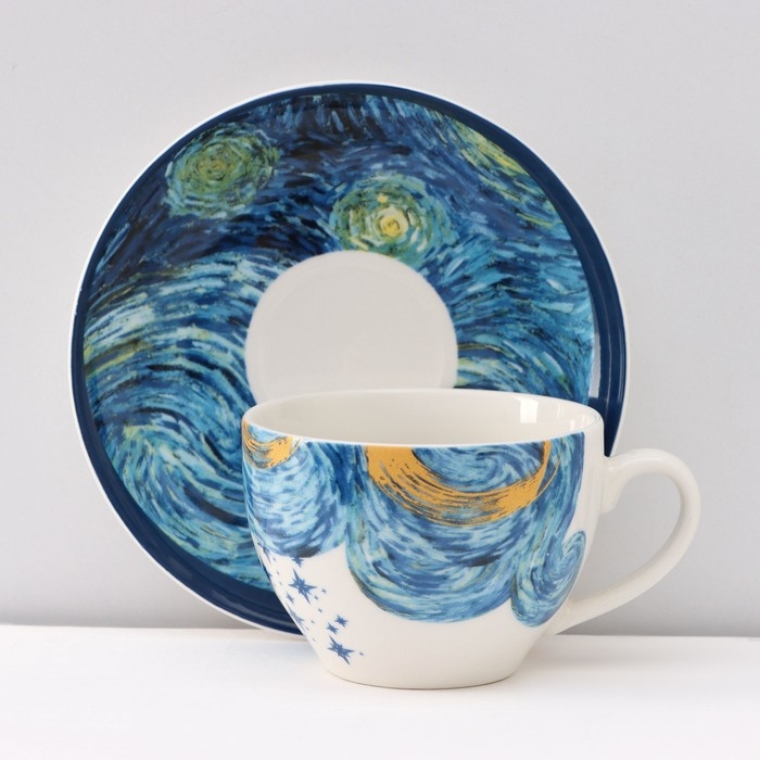 Сервиз фарфоровый чайный Доляна &laquo;Звёздная ночь&raquo;, 12 предметов: 6 чашек 250 мл, 6 блюдец d=15 см