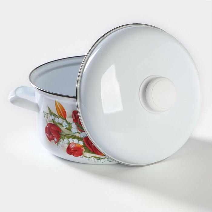 Кастрюля эмалированная цилиндрическая «Уральский сувенир», 3 л, индукция, цвет белый, деколь МИКС Кастрюля эмалированная цилиндрическая «Уральский сувенир», 3 л, индукция, цвет белый, деколь МИКС