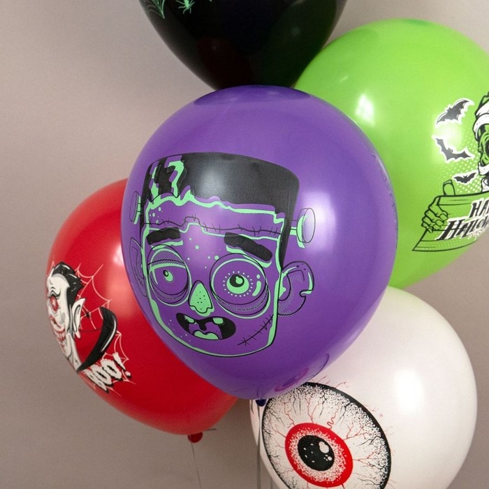 Шар латексный 12" &laquo;Праздник Хеллоуин!&raquo;, шелкография, 2-сторонний, 5 дизайнов, набор 25 шт.