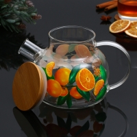 Новый год. Чайник заварочный стеклянный с бамбуковой крышкой &laquo;Аромат праздника&raquo;, 1000 мл