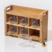 Банки стеклянные для хранения сыпучих продуктов &laquo;Тури&raquo;, 8 предметов: 6 банок 300 мл, 8&times;6 см, ложка, бамбуковый ящик