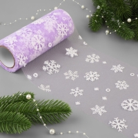 Новый год! Фатин со снежинками, 15 см, 11 &plusmn; 1 г/кв.м, 9,1 &plusmn; 0,5 м, цвет сиреневый №25