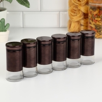 Набор стеклянных ёмкостей для специй на металлической подставке &laquo;Богема&raquo;, 5,5&times;11 см, 6 шт, цвет коричневый