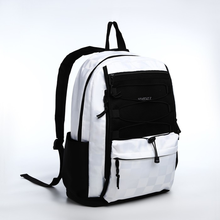 Рюкзак школьный из текстиля, 6 карманов, цвет белый/чёрный Рюкзак школьный из текстиля, 6 карманов, цвет белый/чёрный