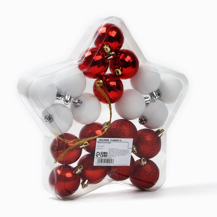 Ёлочные шары новогодние, на Новый год, d=5 см, 20 шт., цвет белые и красные Ёлочные шары новогодние, на Новый год, d=5 см, 20 шт., цвет белые и красные