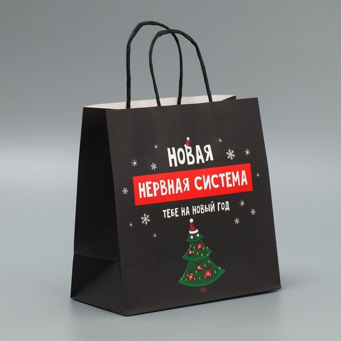Пакет подарочный новогодний крафтовый «Нервы», 22 х 22 х 11 см, Новый год Пакет подарочный новогодний крафтовый «Нервы», 22 х 22 х 11 см, Новый год