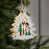 Ёлочная игрушка &laquo;Ёлочка со снеговиком&raquo;, от батареек, свечение тёплое белое