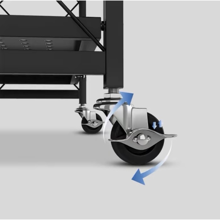 Стеллаж складной на колесах, 3 полки, 71&times;34&times;88 см, цвет чёрный матовый