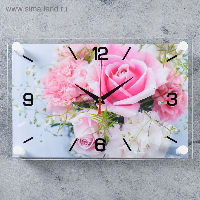 Часы настенные: Цветы, Часы настенные: Цветы, "Нежные розы", бесшумные, 20 х 30 см