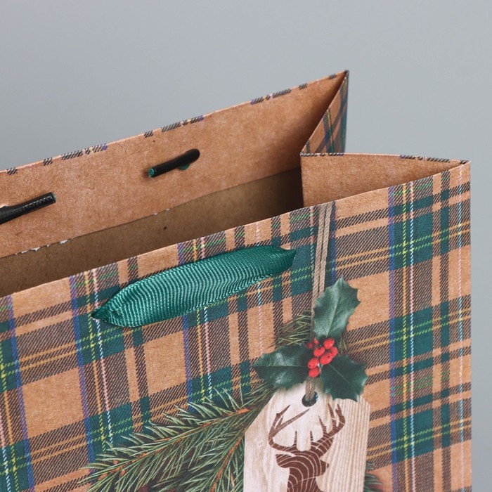 Пакет подарочный новогодний крафтовый вертикальный &laquo;For man&raquo;, MS 18 х 23 х 10 см, Новый год