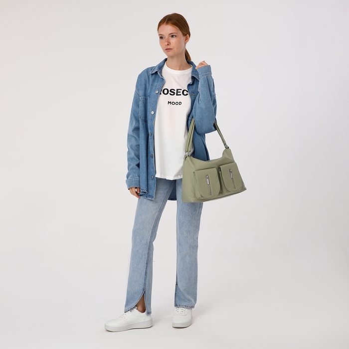 Сумка-тоут на молнии, 3 наружных кармана, цвет светло-зелёный Сумка-тоут на молнии, 3 наружных кармана, цвет светло-зелёный