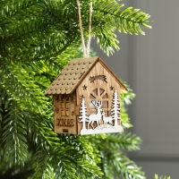 Ёлочная игрушка &laquo;Домик с оленями&raquo;, от батареек, свечение тёплое белое