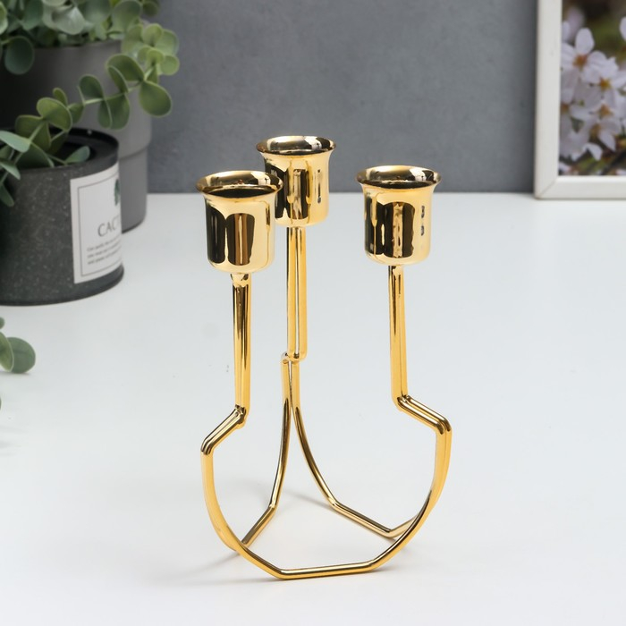 Подсвечник металл на 3 свечи Подсвечник металл на 3 свечи "Равновесие" золото 15х10х10 см
