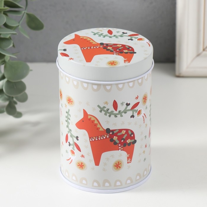 Шкатулка металл цилиндр Шкатулка металл цилиндр "Конёк расписной" 7,5х7,5х11 см