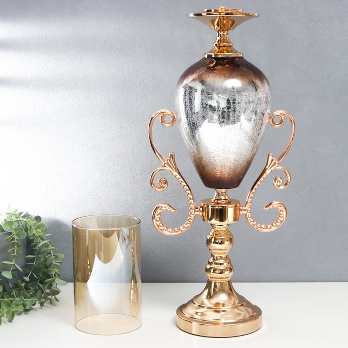 Подсвечник металл, стекло на 1 свечу Подсвечник металл, стекло на 1 свечу "Мозаика" золото 59,5х14х23 см