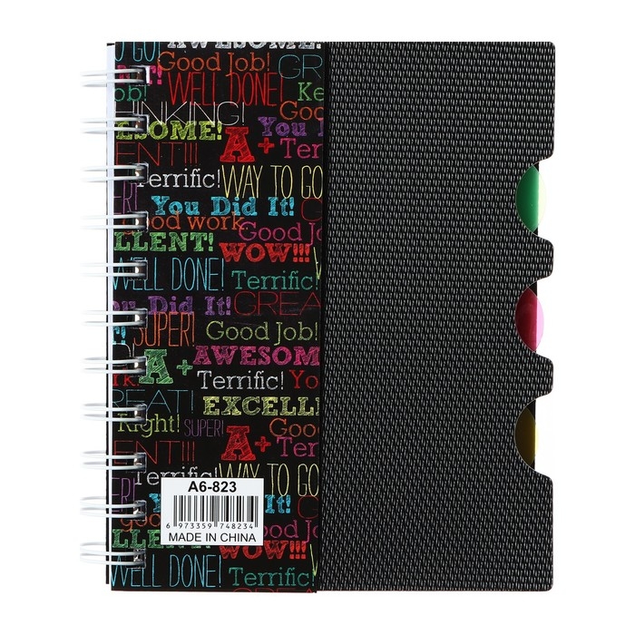 Блокнот на гребне А6, 100 листов, линия, обложка пластик, с разделителями "Граффити", МИКС