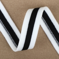 Тесьма трикотажная лампас 15 мм, 9,1 &plusmn; 0,5 м, цвет белый/чёрный