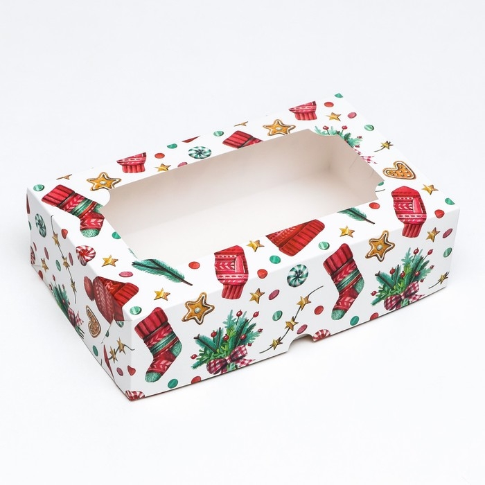 Новый год. Коробка складная, кондитерская упаковка с окном Новый год. Коробка складная, кондитерская упаковка с окном "Новогодний паттерн", 25 х 15 х 7 см