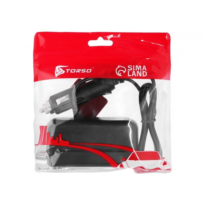 Разветвитель прикуривателя TORSO, 12-24 В, USB 2А, провод 50 см, подсветка