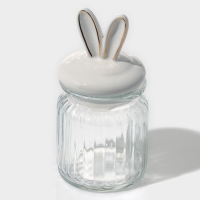 Банка стеклянная для хранения сыпучих продуктов Доляна &laquo;Зайка в золотом&raquo;, 230 мл, с керамической крышкой