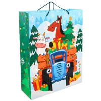 Новый год. Пакет подарочный, 31х40х11.5 см, упаковка, Синий трактор