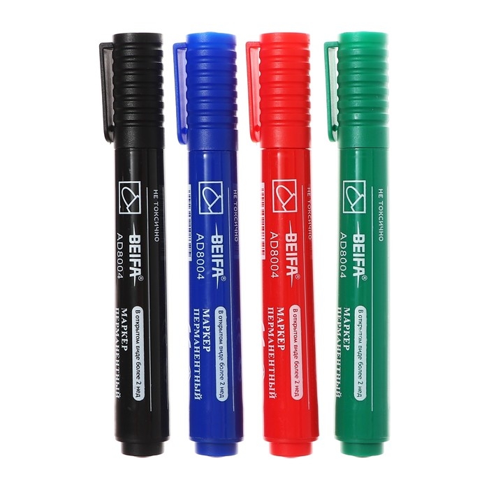 Набор маркеров перманентных Beifa Classic, 3.0 мм, 4 цвета, европодвес Набор маркеров перманентных Beifa Classic, 3.0 мм, 4 цвета, европодвес