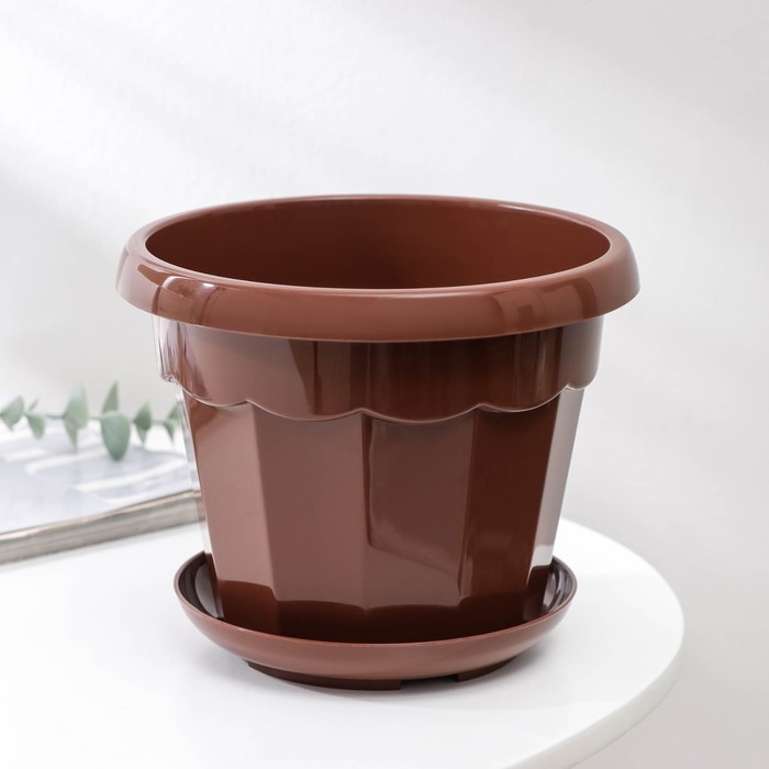 Горшок для цветов с поддоном Доляна &laquo;Эрика&raquo;, 1,8 л, цвет коричневый